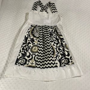 Owls N Bats girls boutique white ivory black damask linen lace dress sz 8